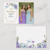 Tweelingblauwe en Paarse Roos prinsessen Quinceañe Informatiekaartje (Voorkant / Achterkant)