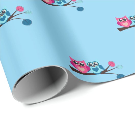 Tweelingblauwe en roze uilen cadeaupapier (Rol Hoek)