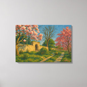 Tweelingbloesems – Stille Tuinpad Schilderij Canvas Afdruk