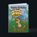 Tweelingbroer Gelukkige Verjaardag met aap die ca Kaart<br><div class="desc">Tweelingbroer Happy Birthday met aap met taart</div>
