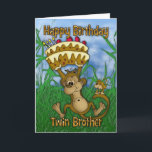 Tweelingbroer Gelukkige Verjaardag met aap die ca Kaart<br><div class="desc">Tweelingbroer Happy Birthday met aap met taart</div>