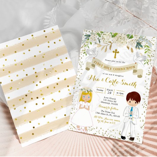 Tweelingbroer Jongen Blond Meisje Eerste Heilige C Kaart