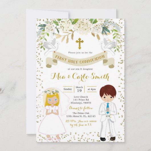 Tweelingbroer Jongen Blond Meisje Eerste Heilige C Kaart (Voorkant)