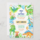 Tweelingbroers Gezamenlijke Dinosaurus Verjaardag  Kaart (Voorkant)