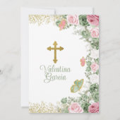 Tweelingdoop & 1e verjaardag Sage Groen Roze Bloem Kaart (Achterkant)