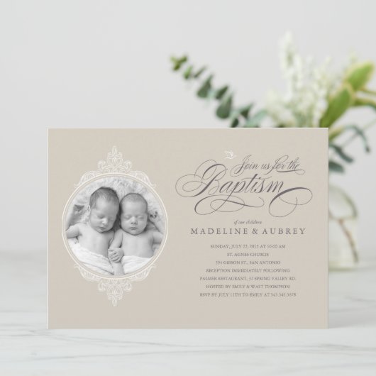 Tweelingdoop foto uitnodigingen (Staand voorkant)