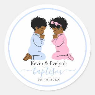 Tweelingdoop Sticker - Jongen en meisje bidden