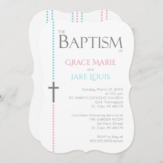 Tweelingdoopuitnodiging Kaart (Voorkant / Achterkant)