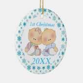 Tweelingen 1e Kerstmis Gepersonaliseerde de Orname Keramisch Ornament (Rechts)