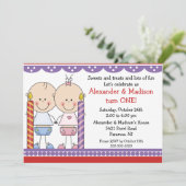 Tweelingen 1e verjaardag Uitnodiging (Staand voorkant)