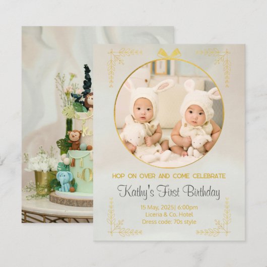 Tweelingen 1e verjaardag uitnodigingen (Voorkant / Achterkant)