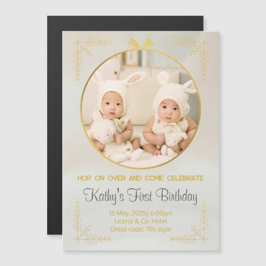 Tweelingen 1e verjaardag uitnodigingen magnetische uitnodiging (Voorkant / Achterkant)