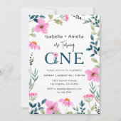 Tweelingen 1e Verjaardagsfeest Wildbloemen Thema Kaart (Voorkant)