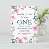 Tweelingen 1e Verjaardagsfeest Wildbloemen Thema Kaart (Staand voorkant)