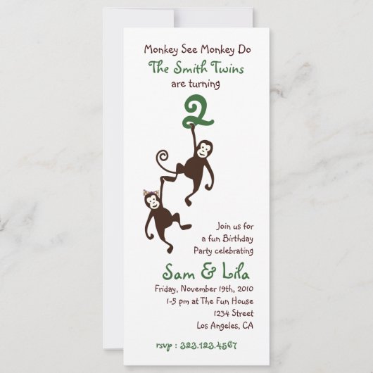 Tweelingen 2e verjaardag, apen kaart (Voorkant)