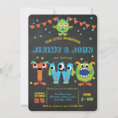 Tweelingen 2e verjaardag schattige kleine monsterf kaart (Voorkant)