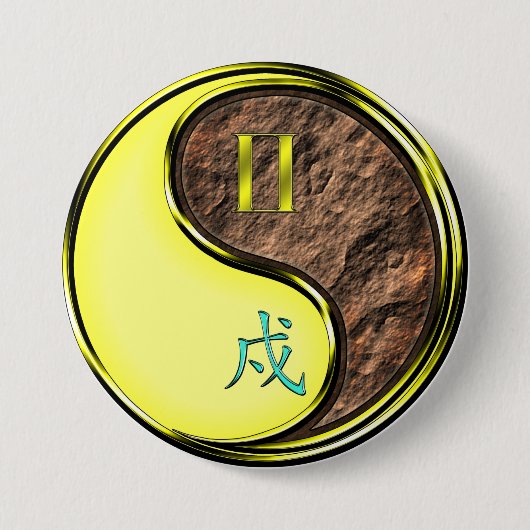 Tweelingen & Aard Hond Ronde Button 7,6 Cm (Voorkant)