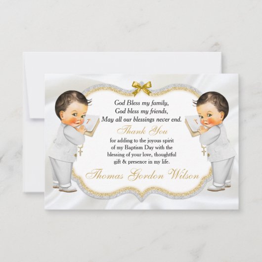 Tweelingen babybays Baptisme Gold Cross Hartelijk  Bedankkaart (Voorkant)