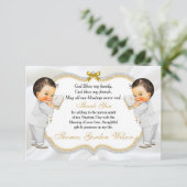 Tweelingen babybays Baptisme Gold Cross Hartelijk  Bedankkaart (Staand voorkant)