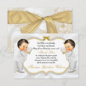 Tweelingen babybays Baptisme Gold Cross Hartelijk  Bedankkaart (Voorkant / Achterkant)