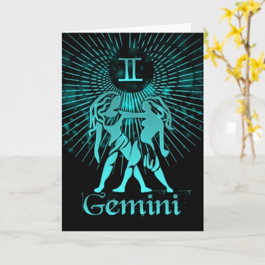 Tweelingen, de tweeling Zodiac Symbols Wenskaart Kaart (Gele Bloem)