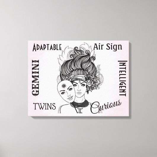 Tweelingen Dierenriemsymbool en Teken Roze Canvas Afdruk (Voorkant)