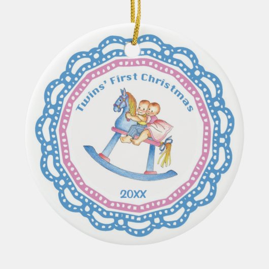 Tweelingen eerste kerstjongen/meisje keramisch ornament (Voorkant)