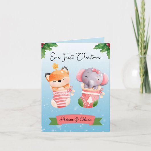 Tweelingen eerste Kerstmis Feestdagen Kaart (Voorkant)