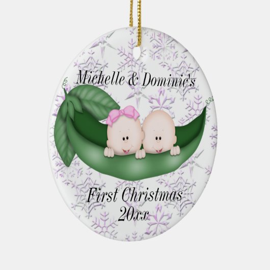 Tweelingen eerste kerstversiering keramisch ornament (Rechts)