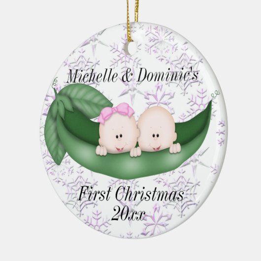 Tweelingen eerste kerstversiering keramisch ornament (Links)