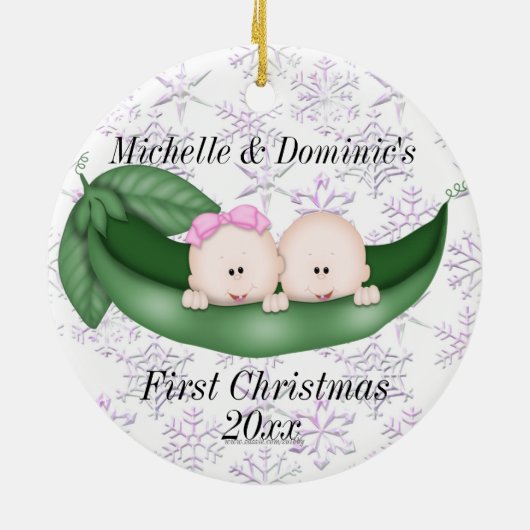 Tweelingen eerste kerstversiering keramisch ornament (Achterkant)