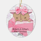 Tweelingen eerste kerstversiering keramisch ornament (Links)