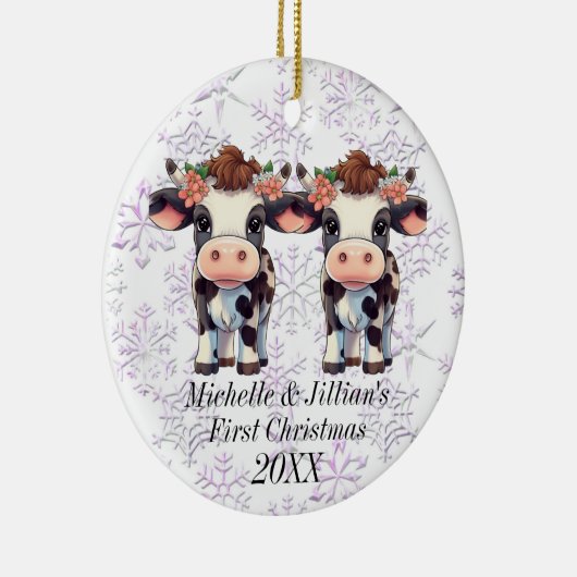 Tweelingen eerste kerstversiering keramisch ornament (Rechts)