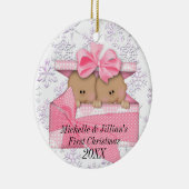 Tweelingen eerste kerstversiering keramisch ornament (Rechts)