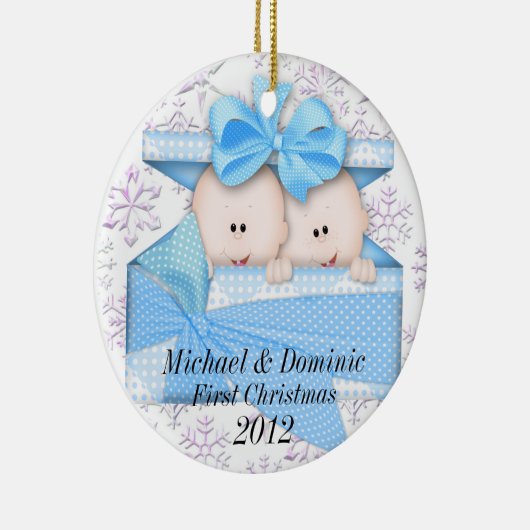 Tweelingen eerste kerstversiering keramisch ornament (Rechts)