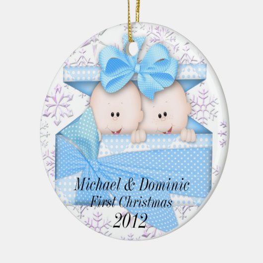 Tweelingen eerste kerstversiering keramisch ornament (Links)