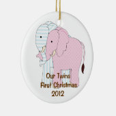 Tweelingen eerste kerstversiering keramisch ornament (Rechts)