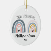Tweelingen eerste kerstversiering waterverf regenb keramisch ornament (Rechts)