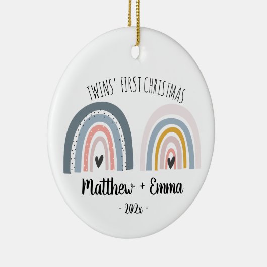 Tweelingen eerste kerstversiering waterverf regenb keramisch ornament (Rechts)