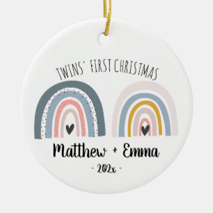 Tweelingen eerste kerstversiering waterverf regenb keramisch ornament