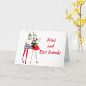 ***TWEELINGEN EN BESTE VRIENDEN*** VIEREN KERST KAART (Gele Bloem)