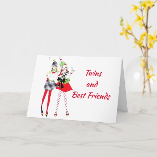 ***TWEELINGEN EN BESTE VRIENDEN*** VIEREN KERST KAART (Gele Bloem)