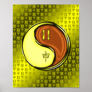 Tweelingen en houten aap poster