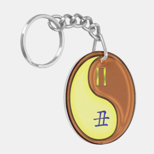 Tweelingen en houtossen sleutelhanger (Voorkant Links)