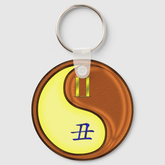 Tweelingen en houtossen sleutelhanger (Achterkant)