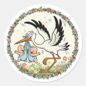 Tweelingen en Ooievaar Vintage Design Ronde Sticker (Voorkant)
