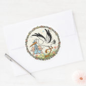 Tweelingen en Ooievaar Vintage Design Ronde Sticker (Envelop)