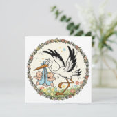 Tweelingen en Ooievaar Vintage Design Save The Date (Staand voorkant)
