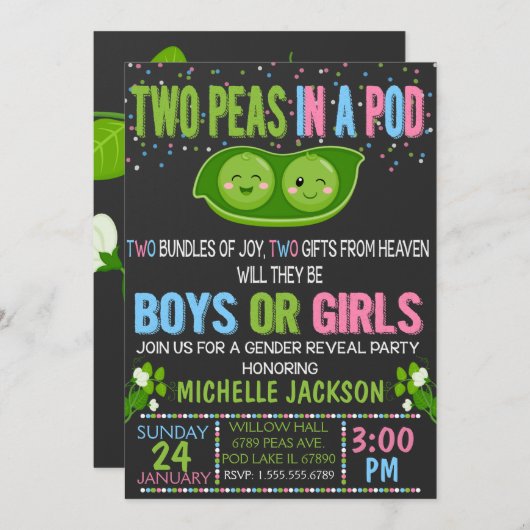 Tweelingen Geslacht onthullen erwten in een poduit Kaart (Voorkant / Achterkant)