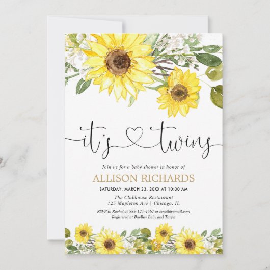Tweelingen geslachtsneutraal geel zonnebloemen bab kaart (Voorkant)